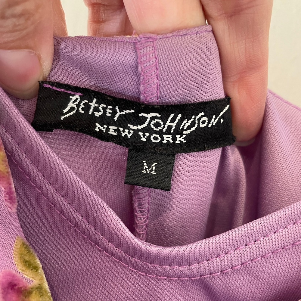 Betsey Johnson Y2K Vintage Dress Black Label Lilac Velvet Floral Silk Fringe M - Picture 4 of 12